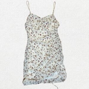 White ruched bodycon floral mini dress, coquette angelcore girly lolita cottage